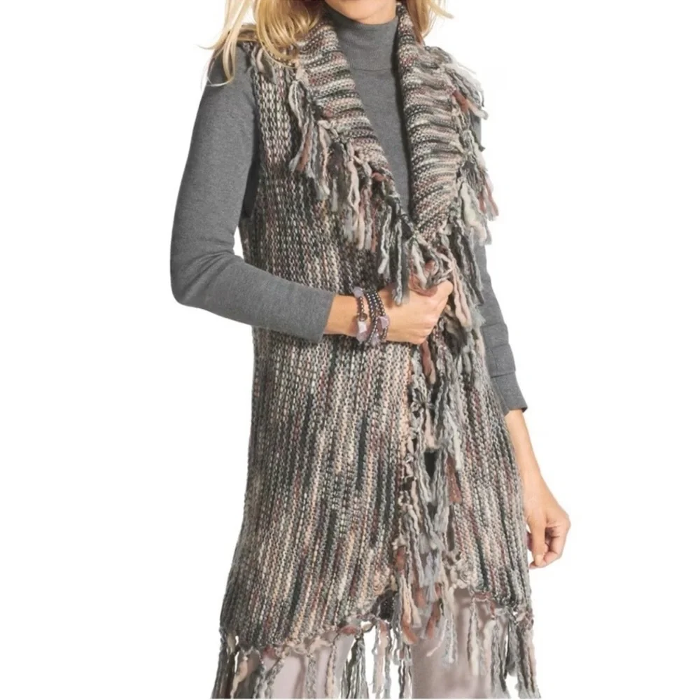 Chico's Nolan Wool‎ Blend Sweater Vest Fringe Western Boho Coastal Cowgirl Large
